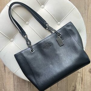Coach Cammie Chain Black Leather Tote